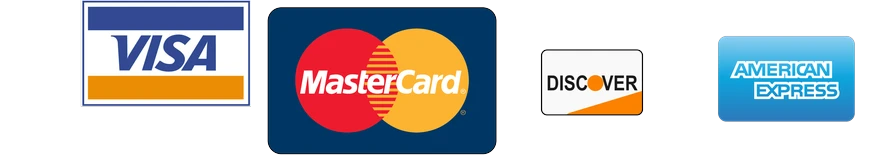 We accept Visa, Mastercard, Discover and American Express